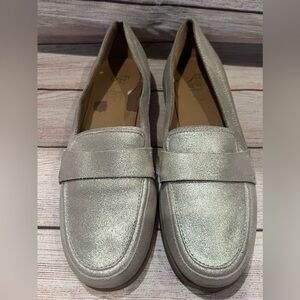 FRANCO SARTO VALERA METALLIC GOLD SPARKLE SLIP ON PENNY LOAFERS WOMEN 7.5